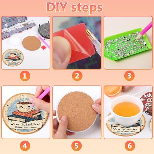 Coffee Diamond Art Coasters Kit for Adults, Diamond Painting Coasters 8 Pcs - Image 7