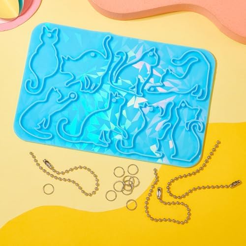 Cat Silicone Molds for Halloween Cute Cat Kitten Keychain Resin Molds Pet Kitten Cabochons Silicone Mold with 20pcs Bails and 20pcs Jump Rings for DIY Earrings Jewelry Making Supplies - Image 7