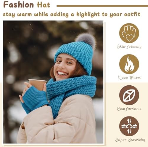 Maasechs Knitting Kit for Beginners Adults Learn to Knit Hat Scarf Glove Complete Knitting Starter Kit with Yarn, Needles, Faux Pom Pom and Step by Step Instruction for Women and Men (Lake Blue) - Image 6