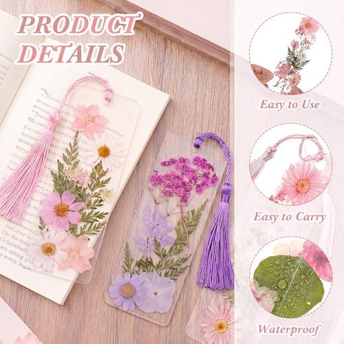 Fuyoooo 61 Pcs Pressed Flower Bookmark Kit,Pink Orange Purple,2 x 6 Inch - Image 4