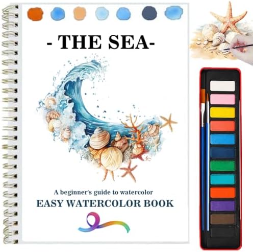 Watercolor Workbooks Coloring Book Beginner Friendly Painting Kit Easy Nature Scenes Paint Set Art Crafts for Creative Exploration Gift for Adults (Seaside, with Palette) by Unknown