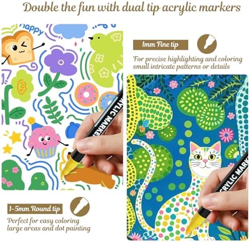 nauets 30 Colors Precision Dual Tip Acrylic Paint Markers Pens - Dot & Fine - Image 2