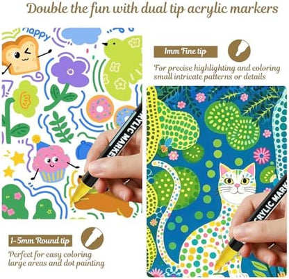nauets 24 Colors Precision Dual Tip Acrylic Paint Markers Pens - Dot & Fine - Image 2