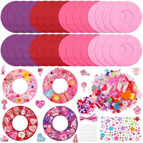 Wavwavw 472 Pcs Mother's Day Craft Kits Flower DIY Wreath Craft Kit Mother's Day Wreath Arts Decorations with Tulip Heart Flower Stickers for Mom Gift by Wavwavw