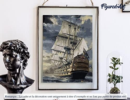 Figured'Art Paint by Numbers for Adults Ocean Galleon 16"x20" - Craft Art Painting DIY Kit Rolled Canvas Without Frame - Image 4