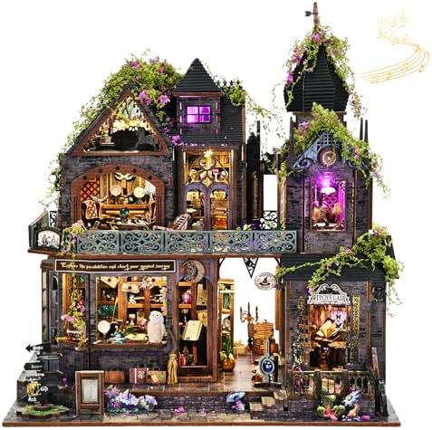 DIY Miniature House Kit, Dollhouse Magic City Gothic Witch House Touch Sensor for Adults to Build, Birthday/Christmas Day Gift for Family and Friends, Prefab Tiny Home with LED Lights,Magic Castle by DROICC