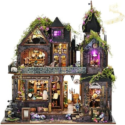 DIY Miniature House Kit, Dollhouse Magic City Gothic Witch House Touch Sensor for Adults to Build, Birthday/Christmas Day Gift for Family and Friends, Prefab Tiny Home with LED Lights,Magic Castle by DROICC