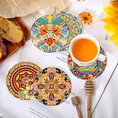 EWJRNSF 10 PCS Mandala Diamond Art Coasters Kit with Holder for Adults - Image 4