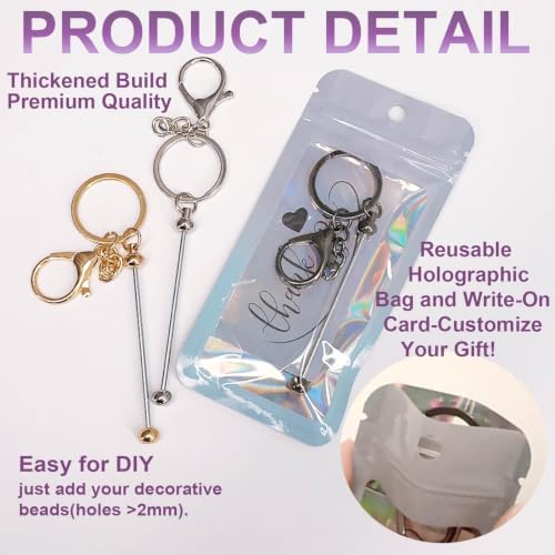 42/84/126 Pcs Beadable Keychain Bars Bulk Blank DIY Beaded Keychain Making Supplies with Bag Thank You Card - Image 4