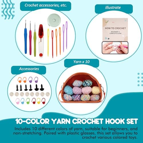 Wadukud 36 PCS Crochet Kit for Beginners-First Crochet Kit for Adults Include 10 Colors Super Soft 80% Cotton Yarn, Crochet Hooks, Instruction, Bag, Crochet Accessories, Portable Crochets Starter Kit - Image 2