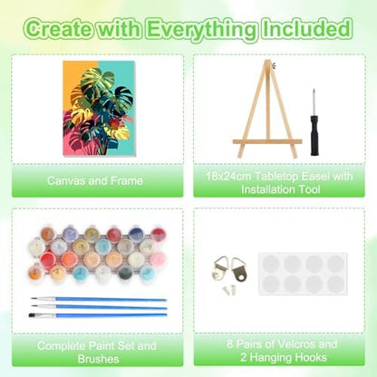 TOSTOG Monstera deliciosa Framed Canvas Paint by Numbers Art Kit for Adults and Kids, Beginner Acrylic Oil Painting Supplies with Wooden Frame for Home Wall Decor 20 * 30 cm/8 * 11.8 in - Image 5