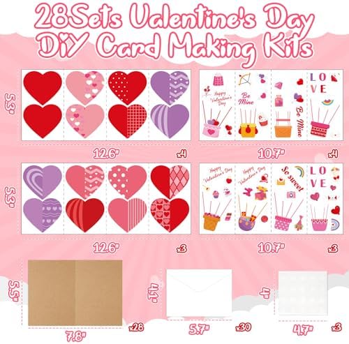 80UncleKimby 28Sets Valentines Day Crafts Card Making Kit DIY 3D Heart Cards with Envelopes Conversation Hearts Arts Craft Classroom Exchange Party Favors Bulk Supplies - Image 3