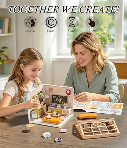 Modern Living Room DIY Miniature House Kit with Roof & LED Light, Stackable & Connectable Dollhouse Kit with Dustproof Door, Creative DIY Crafts Building Toy Gift for Adults Teens - Image 6