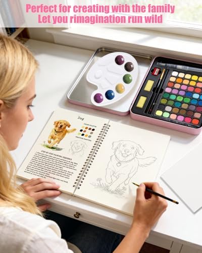 48 Colors Watercolor Paint Set for Adult Beginner with Watercolor Workbook - Image 3