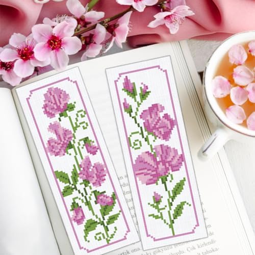 ORIGACH 6 Set Pea Flower Cross Stitch Bookmark Kit for Beginner - Image 6