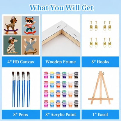 4 Packs Cute Animal Paint by Numbers Kit for Adults with Frame 8x8inch - Image 7