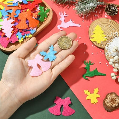 SUNNYCLUE 300Pcs 5 Styles Christmas Embellishments Felt Shapes Random Mixed Colorful Non Woven Fabric Holiday Xmas Tree Bell Deer Shape Handmade Ornaments for DIY Craft Sewing Clothes Bags Decoration - Image 4
