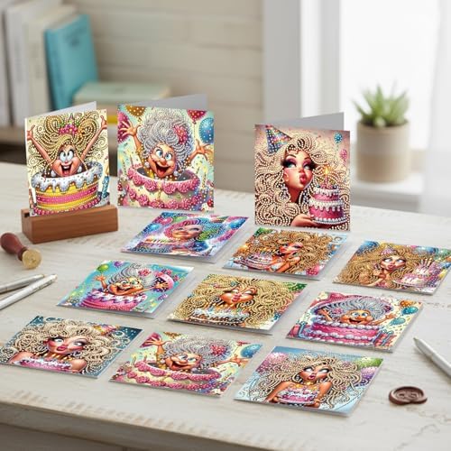 12 Pack Cute Grandma Diamond Painting Greeting Kits DIY 5D Diamond Art with Envelopes & Rhinestones, Creative Christmas Birthday Gifts for Adults, Family, Friends - Image 6