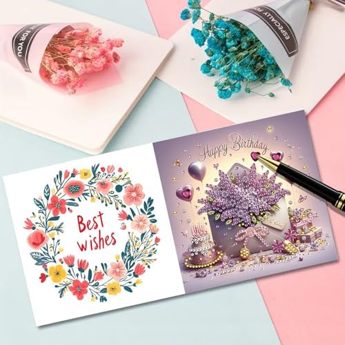 Christmas DIY Diamond Greeting Cards Set, 5D DIY Diamond Art Painting Christmas Style Greeting Card, DIY Christmas Card Making Kits for Family Friends Handmade Gift-#33-Happy Birthday - Image 5