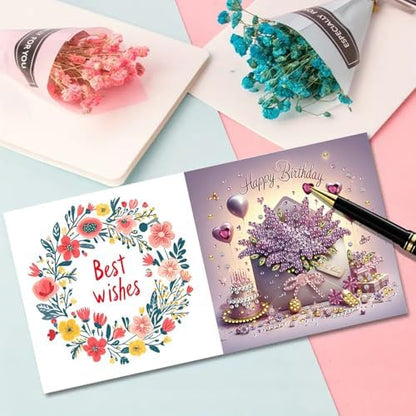 Christmas DIY Diamond Greeting Cards Set, 5D DIY Diamond Art Painting Christmas Style Greeting Card, DIY Christmas Card Making Kits for Family Friends Handmade Gift-#33-Happy Birthday - Image 5