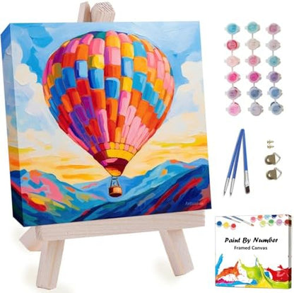Artunion Framed Paint by Numbers Kit for Adults Beginners & Kids Ages 8-12,Hot Air Balloon Paint by Number with Frame,Abstract Paint by Numbers Kit on Canvas 10 * 10 Inch Without Easel by ArtunionDriect