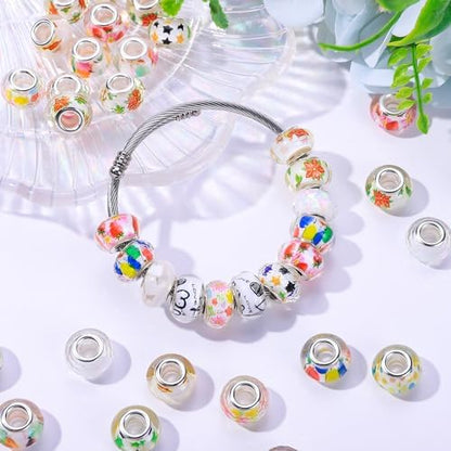 Aipridy Large Hole European Beads, Craft Supplies Kit，Assorted Mixed Color Lampwork Spacer Beads for DIY Bracelet Jewelry Making (100, White) - Image 4