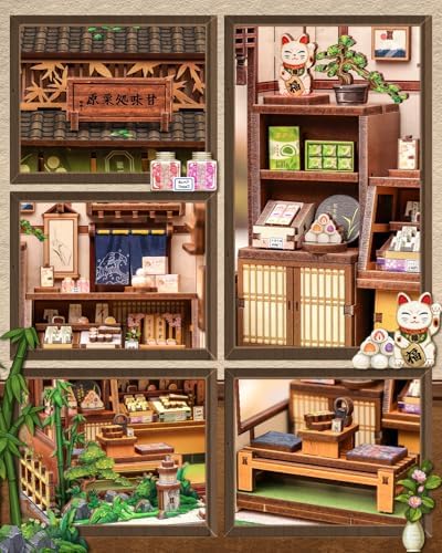 Book Nook Kit - DIY Miniature House Kit, Japanese Wagashi Shop, 3D Wooden Puzzle with LED Lights, Tiny House Decorative Bookshelf Home Decor, Craft Gift for Adults, Teens & Book Lovers - Image 4