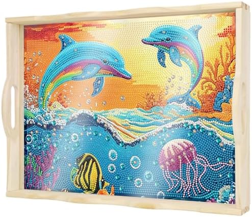 DOTSOPS DIY Dolphin Diamond Painting Serving Tray with Handle for Adults by DOTSOPS
