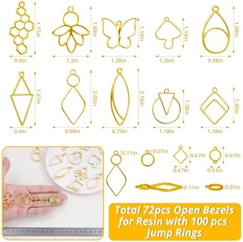 LET'S RESIN 172PCS Open Bezels for Resin, Gold Hollow Frame Pendants Bezels - Image 5
