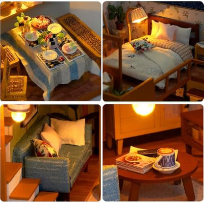 DIY Miniature Dollhouse Kit, Mini House Making Kit with Dust Cover & LED - Image 3