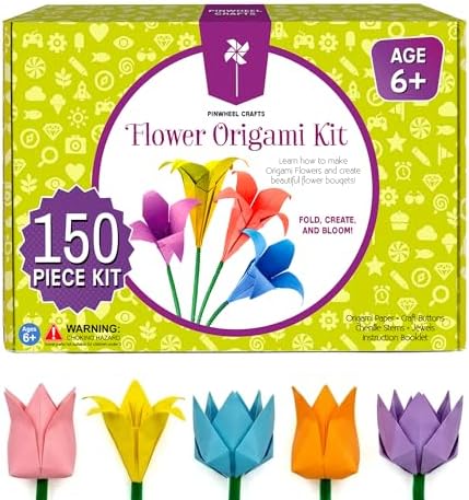 Pinwheel Crafts Flower Origami Kit for Kids Ages 8-12, 150 Pcs by PinwheelCrafts