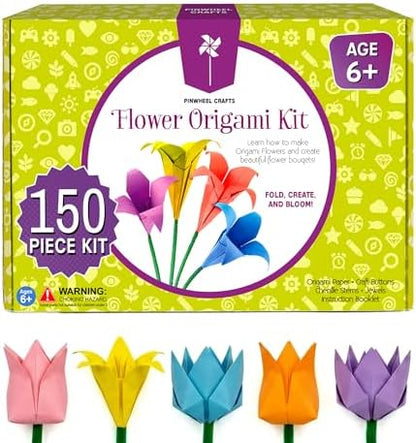 Pinwheel Crafts Flower Origami Kit for Kids Ages 8-12, 150 Pcs by PinwheelCrafts