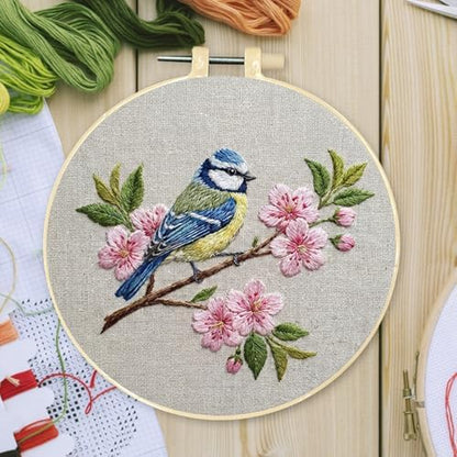 FRANDEK DIY Peach Blossom Bird Stamped Embroidery Kit with Hoop for Adults - Image 3