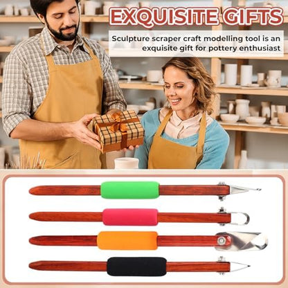 Lanties 4 Pcs Pottery Carving Tool Set Sculpture Scraper Craft Modelling Tools Red Pear Wood Texture Handle with Stainless Steel Blade for Clay Carving, Ceramic Sculpting, Graffito (Novel Color) - Image 6