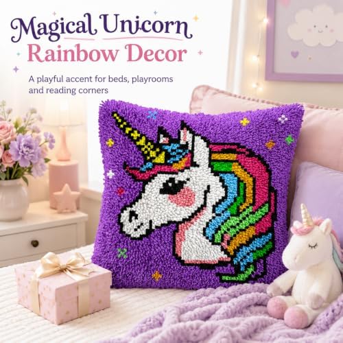 Unicorn Rainbow Latch Hook Pillow Kits for Adults Beginners, Easy DIY Hobby - Image 2