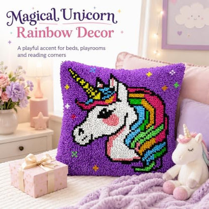 Unicorn Rainbow Latch Hook Pillow Kits for Adults Beginners, Easy DIY Hobby - Image 2