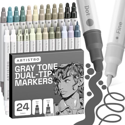 ARTISTRO Grey Tones Dual-Tip Acrylic Paint Marker Pens - Set of 24 by ARTISTRO