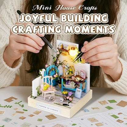 Kisoy Dollhouse Miniature with Furniture Kit, DIY 3D Wooden DIY House Kit with Dust Cover,Handmade Tiny House Toys for Teens Adults Gift(Corner of Garden) - Image 6