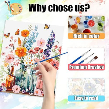 Yunruily 3 Pack Flowers Adult Paint by Numbers - Paint by Number kit for Adults,Flowers Paint by Number Adult for Gifts Home Wall Decor 12x16inch - Image 6