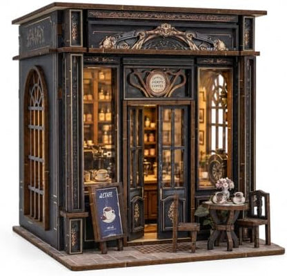 Book Nook Kit Coffee Shop with LED Light, DIY Miniature House Kit by Evervalora