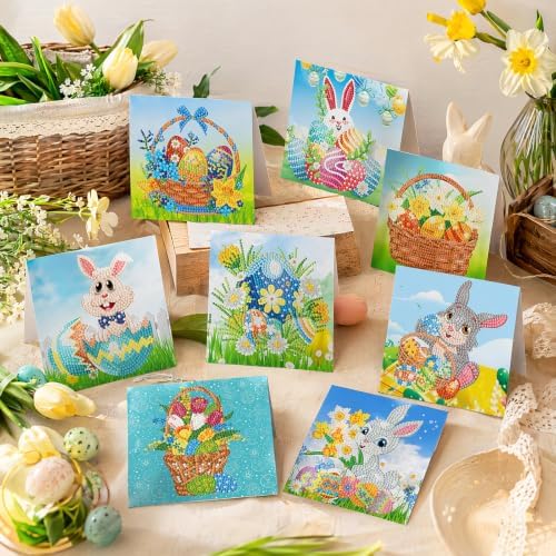 8PCS Easter Egg Rabbit DIY Greeting Card Kits with Envelopes Diamond Art Greeting Cards Diamond Art Cards Kits for Adults DIY Crafts Family Friend Gifts - Image 4