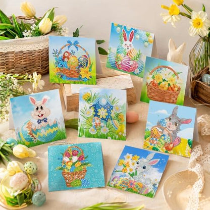 8PCS Easter Egg Rabbit DIY Greeting Card Kits with Envelopes Diamond Art Greeting Cards Diamond Art Cards Kits for Adults DIY Crafts Family Friend Gifts - Image 4
