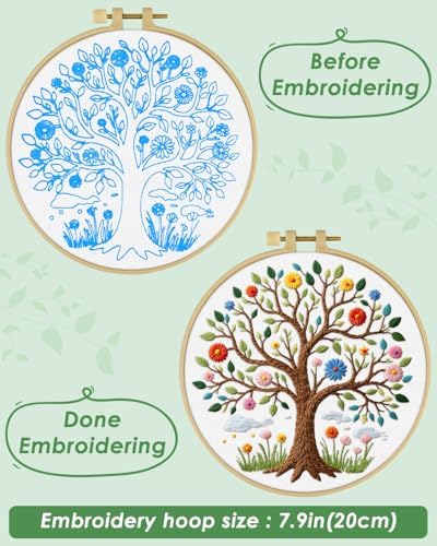 ERKOON Embroidery Kit for Beginners Adult, Cross Stitch Set Include Embroidery Cloth Hoops Threads for Craft Lover Hand Stitch with Embroidery Skill Techniques (Tree) - Image 5