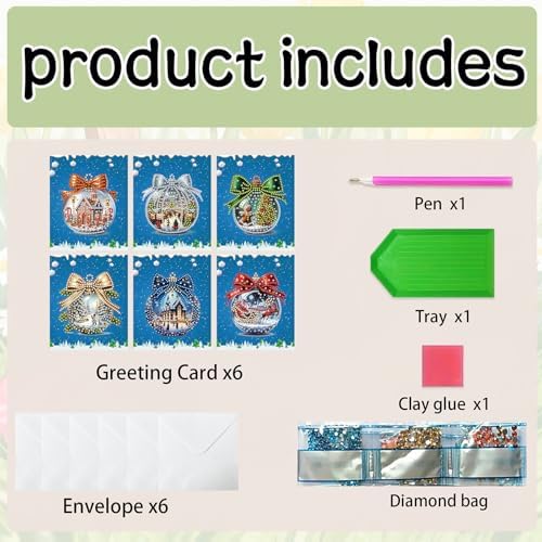 C'eitura 6Pcs DIY Christmas Crystal Ball Diamond Art Painting Crafts Rhinestone Painting Greeting Card Making Kit Postcard for Holiday Christmas New Year Party Favors - Image 5