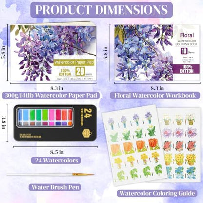 Watercolor Coloring Book Kit for Adults 24 Color Paint Set with Brush - Image 2