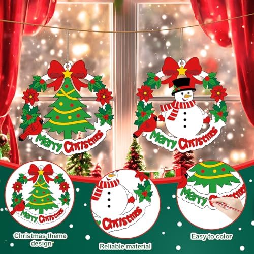 Sereliy 24 Pcs Christmas Coloring Wreath Crafts for Kids, Color Your Own Christmas Crafts, DIY Paper Xmas Wreath for Classroom Activities Games. (Xmas 24) - Image 3