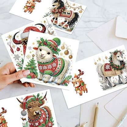 jinglinhh 6pcs Christmas Yak Horse Sheep Diamond Art Painting Greeting Cards with Envelopes, DIY Card Making Kits for Adults, Diamond Art Postcards Christmas Cards Craft Gifts - Image 5