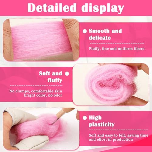 Mayboos 1.76oz Pink Natural Wool Roving, Needle Felting Wool - Image 3