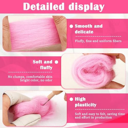Mayboos 1.76oz Pink Natural Wool Roving, Needle Felting Wool - Image 3