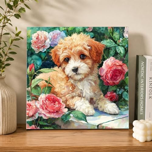 AUKELHJ Framed Paint by Numbers Kit for Adults, Dog, 10x10 inch - Image 2